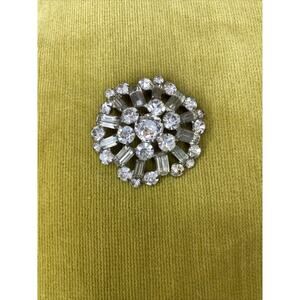 Estate Silver Tone Brooch Pin Rhinestone 1960s MCM Faux Diamond Unmarked Granny